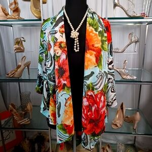 AVENUE OPEN FRONT CARDIGAN, SIZE 18/20, RED & Yellow Multi colors